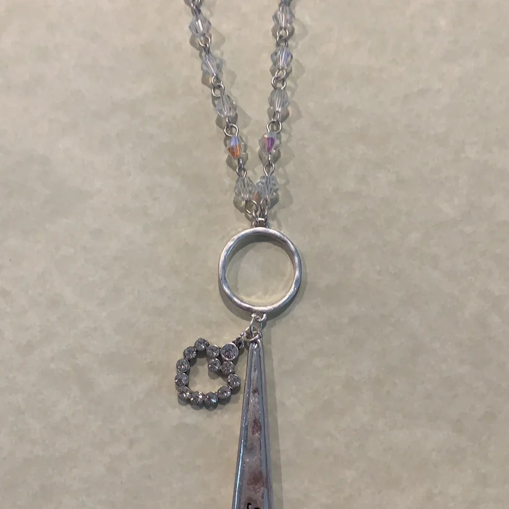 28” Worn Silvertone “Serenity” Spoon Handle & Cross Pendant Necklace
